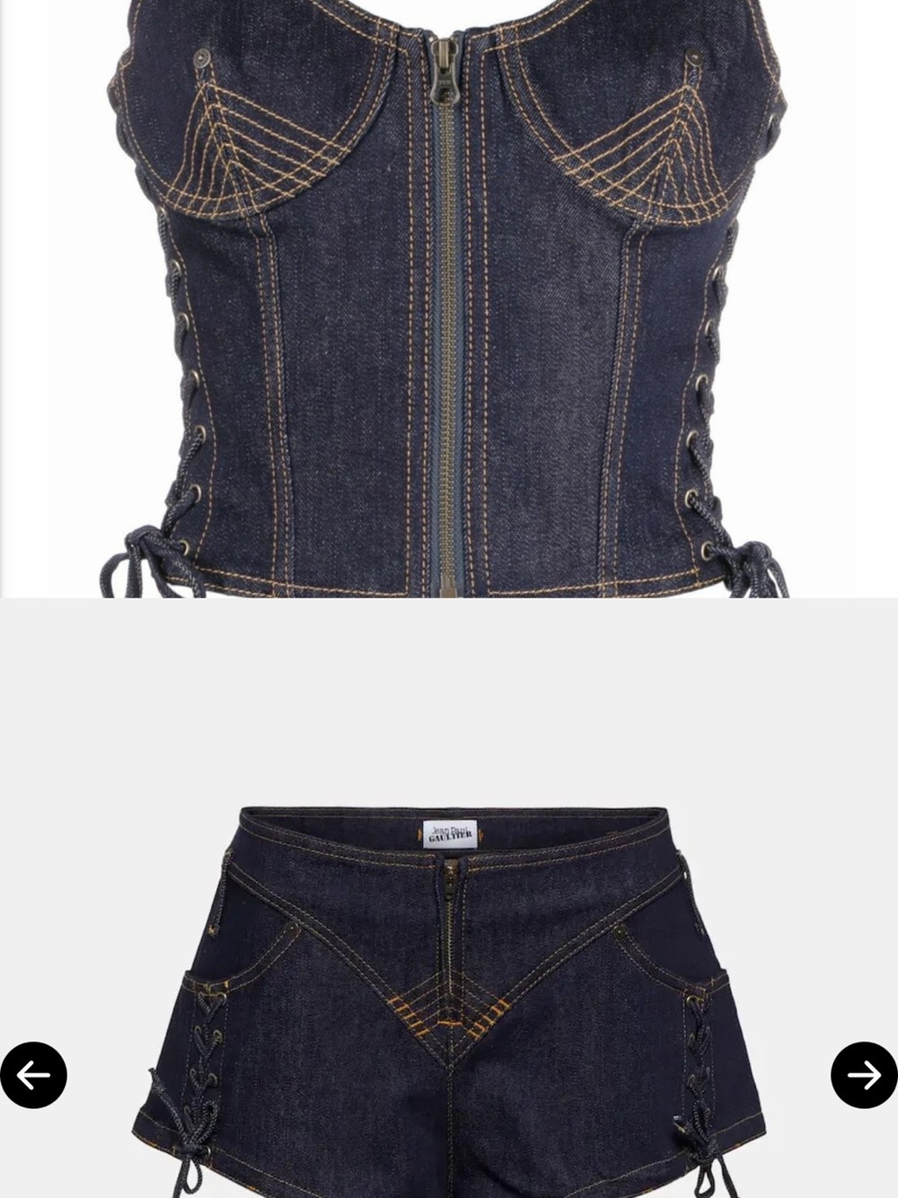 Jean Paul Gaultier Dark Indigo Denim Corset Top & Shorts Set